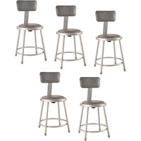 National Public Seating 6418B-CN Steel Stool with 18  Vinyl Upholstered Seat and Backrest, Grey (Pack of 5)