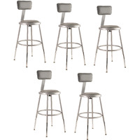 (5 Pack) NPS 19 -27  Height Adjustable Heavy Duty Vinyl Padded Steel Stool with Backrest, Grey