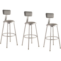 (3 Pack) NPS 30  Heavy Duty Vinyl Padded Steel Stool with Backrest, Grey