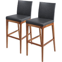 Ne Pacific Direct Devon PU Leather Counter stool,Walnut Bron Legs,Antique Gray,Set of 2