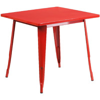 Flash Furniture Felix Commercial Grade 31.5  Square Red Metal Indoor-Outdoor Table