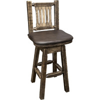 Montana Woodorks Homestead Collection Barstool ith Back & Sivel, Stain & Clear Lacquer Finish ith Upholstered Seat, Saddle Pattern