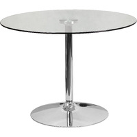 Flash Furniture Hills 39.25'' Round Glass Dining Table ith 29''H Chrome Base, Decorative Narro Round Tempered Glass Cocktail Table, Clear/Silver