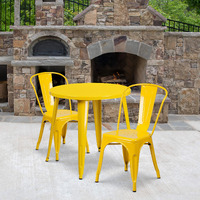 Flash Furniture Commercial Grade 30  Round Yello Metal Indoor-Outdoor Table Set ith 2 Cafe Chairs