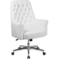 Flash Furniture Hansel Mid-Back Traditional Tufted White LeatherSoft Executive Swivel Office Chair with Arms