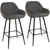 LumiSource Clubhouse Counter Stools for Kitchen Counter in Black Frame and Faux Leather, Counter Height Chairs, Bar Stools Set of 2, Counter Height Chairs, Bar Stools for Kitchen Island