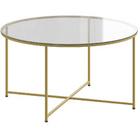 Flash Furniture Greenich Collection Coffee Table - Modern Clear Glass Coffee Table - Crisscross Brushed Gold Frame