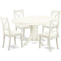 East West Furniture AVBO5-LWH-LC 5 Piece Dining Set Includes an Oval Dining Room Table with Butterfly Leaf and 4 Faux Leather Upholstered Chairs, 42x60 Inch, Linen White