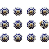 HomeRoots White/Blue/Copper Ceramic/Metal 1.5  X 1.5  X 1.5  Multi-Color 12 Pack Knob-It K3544