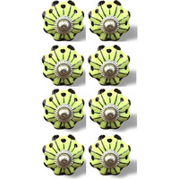 HomeRoots Yellow/Green/Silver Ceramic/Metal 1.5  X 1.5  X 1.5  Hues of Lemon, Black and Silver 8 Pack Knob-It