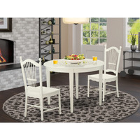 East West Furniture BODO3-WHI-W 3 Pc Kitchen Nook Dining Set-Table and 2 Dining Chairs