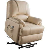 HomeRoots PU, Pine, Plywood, Foam 34  X 37  X 41  Beige Leatherette Power Lift Massage Recliner