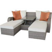 HomeRoots 3 Piece Gray Wicker Patio Sectional and Ottoman Set