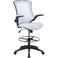 Flash Furniture Kelista Mid-Back White Mesh Ergonomic Drafting Chair | Adjustable Foot Ring, Flip-Up Arms | Comfort and Productivity