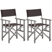 vidaXL Director's Chairs - Set of 2, Foldable, Solid Acacia Wood Frame, Gray Wash Finish, Black Fabric Seat and Backrest, Portable and Weather-Resistant Design, Perfect for Outdoor Use