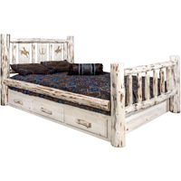 Montana Woodworks Bronc Design Storage Engraved Bed in Clear Lacquer Finish (Cal King:98 in. L x 76 in. W x 47 in. H (396 lbs.))