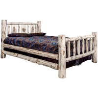 Montana Woodworks Pine Tree Design Laser Engraved Log Bed in Clear Lacquer Finish (Twin: 87 in. L x 46 in. W x 47 in. H (184 lbs.))