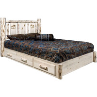 Montana Collection Platform Bed w/Storage, Twin w/Laser Engraved Moose Design, Ready to Finish