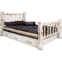 Montana Woodworks Wolf Design Storage Engraved Bed in Clear Lacquer Finish (Queen 94 in. L x 66 in. W x 47 in. H (345 lbs.))