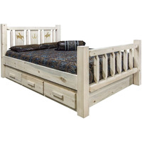 Montana Woodworks Homestead Collection Queen Storage Bed w/Laser Engraved Bronc Design, Ready Finish