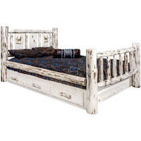 Montana Woodworks Elk Design Storage Engraved Bed in Clear Lacquer Finish (Twin 87 in. L x 46 in. W x 47 in. H (314 lbs.))