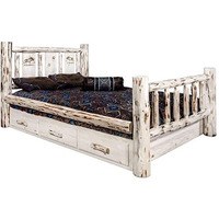 Montana Woodworks Moose Design Storage Engraved Bed in Clear Lacquer Finish (King 94 in. L x 80 in. W x 47 in. H (385 lbs.))