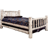 Montana Woodworks Wolf Design Laser Engraved Log Bed in Clear Lacquer Finish (Full 87 in. L x 60 in. W x 47 in. H (204 lbs.))