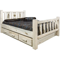 Montana Woodworks Pine Design Engraved Storage Bed (Cal King98 in. L x 76 in. W x 47 in. H (340 lbs.))