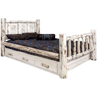 Montana Collection Full Storage Bed w/Laser Engraved Bear Design, Clear Lacquer Finish