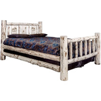 Montana Collection Queen Bed w/Laser Engraved Moose Design, Clear Lacquer Finish