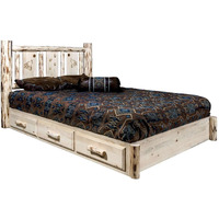 Montana Collection Platform Bed w/Storage, Twin w/Laser Engraved Wolf Design, Ready to Finish