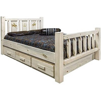 Montana Woodworks Laser Engraved Storage Bed in Clear Lacquer (King 94 in. L x 80 in. W x 47 in. H (329 lbs.))