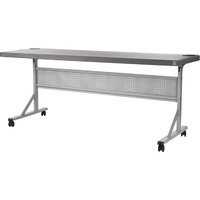 National Public Seating 24  x 72  Flip-N-Store Portable Lightweight Rolling Conference Training Table with 2 Grommet Holes - Charcoal Slate