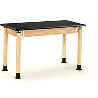 National Public Seating Signature 60  L x 24  W Height Adjustable School Science Lab Utility Table with HPL Top - Oak, Black