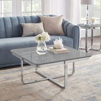 Posh Living CT200-09LG-UE 35.4 x 35.4 x 15.6 in. Kaloni Coffee Table with High Gloss Lacquer, Light Grey & Chrome