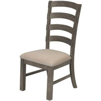 Best Quality Beige Linen Dining Chair (Single) with Rustic Gray Brown Wood