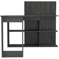 Kairi L-Shaped Writing Computer Desk with 5 Open Shelves, Smokey Oak