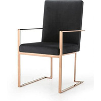 HomeRoots Velvet, Stainless Steel, Solid Wood Black Rosegold Velvet Dining Chair