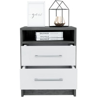 Nightstand 20  H, 2 Drawers, Superior Top, Metal Handles, Smokey Oak/White