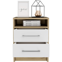 Nightstand 20  H, 2 Drawers, Superior Top, Metal Handles, White/Light Oak