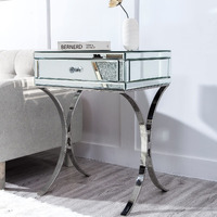 HomeRoots MDF, Glass, Metal Mirrored Silver Finish Nightstand Drawer