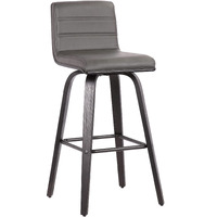 HomeRoots Black Steel,Faux Leather,Plywood 30 Gray Faux Leather Black Wooden Swivel Bar Stool