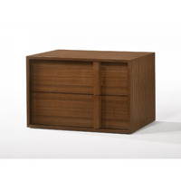 HomeRoots Veneer, Solid Wood Modern Walnut Nightstand ith To Integrated Draers