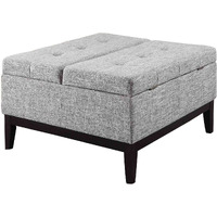 HomeRoots Beige Grey Wood, Polyurethane Foam: 97%, Polyester Fabric: 3% 36 Heathered Gray and Black Ottoman with Hidden Storage