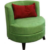 HomeRoots Wood, Polyurethane Foam: 97%, Polyester Fabric: 3% 31  Green Microfiber Retro Round Accent Chair with Contrast Pillow