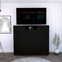 HomeRoots Particle Board Black Three Door Closet with Two Drawers