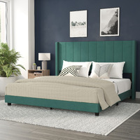 Flash Furniture Bianca Upholstered Platform Bed - Emerald Velvet Upholstery - King - Wingback Headboard - Slatted Mattress Foundation - No Box Spring Needed