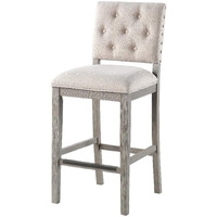 American Woodcrafters Ellesse Driftood Gray Wood Frame Button Tufted Fabric Upholstered Bar Stool