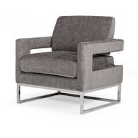 HomeRoots Stylish Dark Grey Velvet and Steel Chair