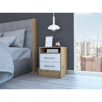 HomeRoots White-Light Oak Sophisticated and Stylish White and Light Oak Nightstand